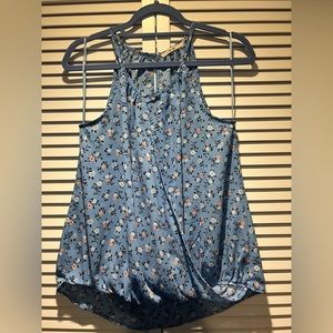 MI AMI Floral Crossed Tank, Blue, L